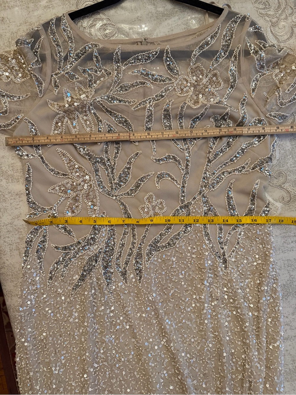 Adrianna Papell Beaded Maxi Gown NWT Size 12 Champagne Silver Formal Dress - Picture 13 of 17